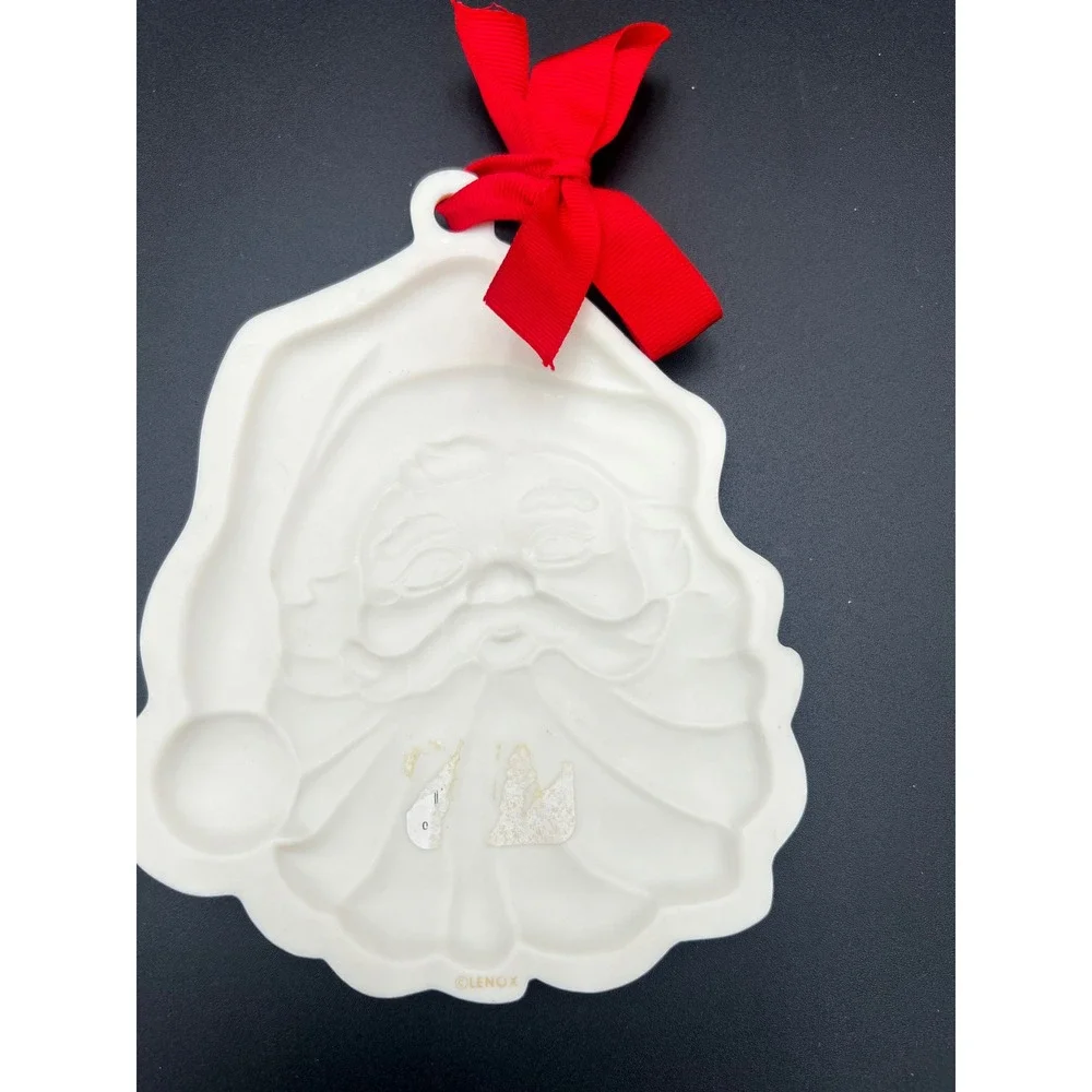Lenox Holiday Santa Cookie Press Stoneware Christmas Decor 6095202 Cream Red Bow